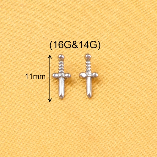 ASTM F136 Titanium Internally Threaded Sword Top Labret Ear Cartilage Piercing Jewelry rook piercing jewelry piercing supply --P158