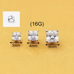 Factory Custom Wholesale  Cubic Zircon Stud New ASTM-F136 titanium Earrings piercing Flat piercing jewelry --P176