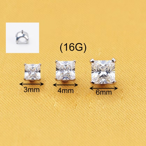 Factory Custom Wholesale  Cubic Zircon Stud New ASTM-F136 titanium Earrings piercing Flat piercing jewelry --P176