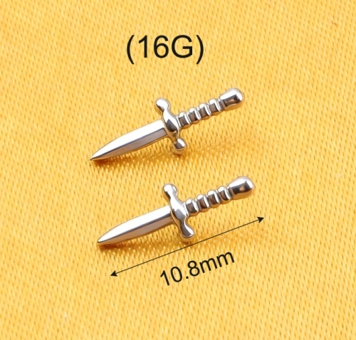 ASTM F136 Titanium Internally Threaded Sword Top Labret Ear Cartilage Piercing Jewelry rook piercing jewelry piercing supply --P158