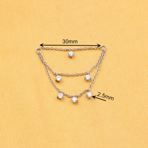 30mm ASTM-F136 titanium chain with six pcs 2.5mm high quality zircon nose piercing ear piercing helix piercing --P596
