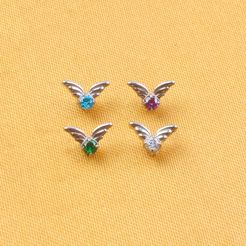 ASTM F136 Titanium Body Piercing Jewelry Wing Zircon Ear Cartilage Stud and Lip Piercing Earrings Delicacy Lip Rings--P595