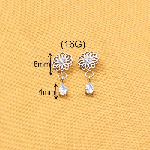 ASTM-F136 titanium Jewelry New Design Flat Back Earring Labret Lip Dangle Tragus Cartilage Helix Piercing Jewelry Sunflower Tassel Pendant Style--P602