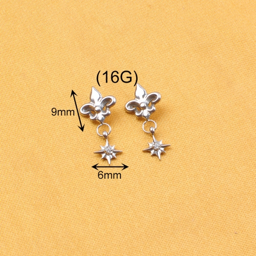 New Design Flat Back Earring ASTM-F136 titanium Jewelry Tassel Pendant Style Labret Piercing Lip Dangle Tragus Cartilage Helix Piercing Jewelry --P601