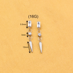 Square CZ Spike Dangle Earrings Internally Threaded Cartilage Charm Daith Piercing Flat Back Fashion Body Waterproof Jewelry--P600