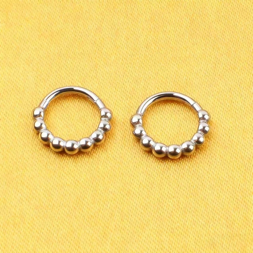 ASTM-F136 Titanium Hinged Segment Ring Beaded Septum Clicker Ball Edge High Polished for Nose Body Piercing Jewelry--W251