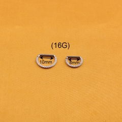 ASTM F136 Titanium Zircon Paved D Shaped Nose Clicker Nose Ring-W109