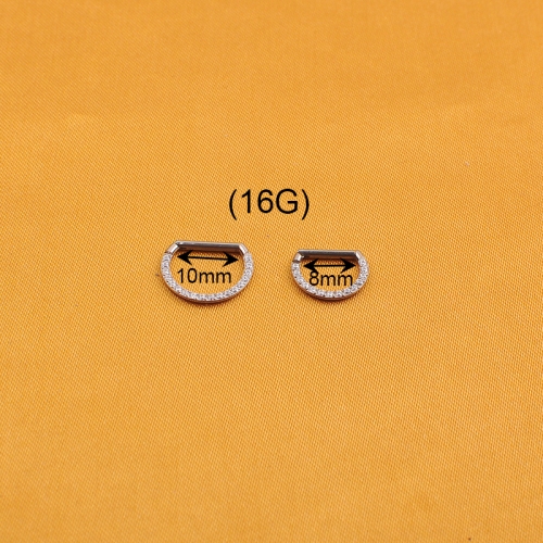 ASTM F136 Titanium Zircon Paved D Shaped Nose Clicker Nose Ring-W109