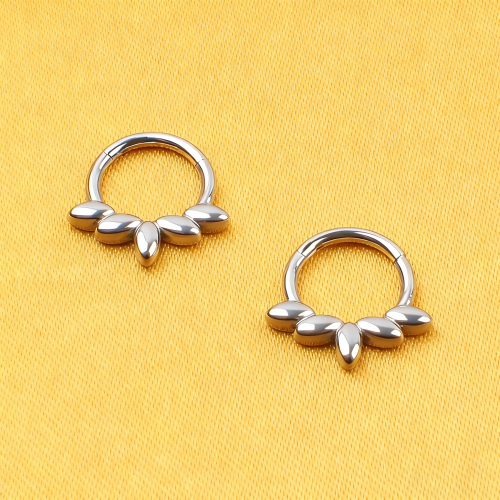 Wholesale Custom ASTM-F136 Titanium 16G Flower Crown Nose Rings Hinged Segment Ring Tragus Septum Clicker Piercing Jewelry--W253