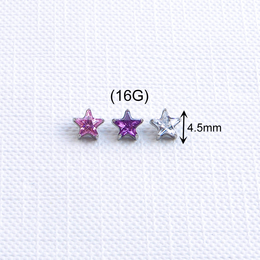 Titanium Silver Plated Externally Threaded Star Shape Zircon Labret Lip Piercing Jewelry for Wedding Party Gift--P617