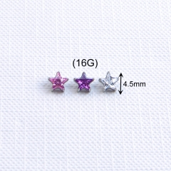Titanium Silver Plated Externally Threaded Star Shape Zircon Labret Lip Piercing Jewelry for Wedding Party Gift--P617