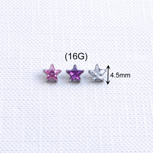 Titanium Silver Plated Externally Threaded Star Shape Zircon Labret Lip Piercing Jewelry for Wedding Party Gift--P617