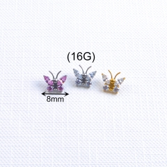 F136 Titanium Butterfly Labret Stud 5A CZ Marquise Fan Piercing Ear Helix Conch Tragus Nose Jewelry Wholesale Top style--P626
