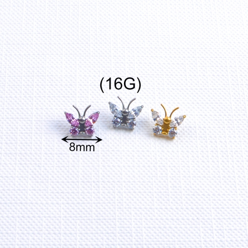 F136 Titanium Butterfly Labret Stud 5A CZ Marquise Fan Piercing Ear Helix Conch Tragus Nose Jewelry Wholesale Top style--P626
