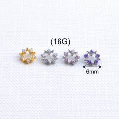 ASTM F136 Titanium Internal Thread Star Helix Earring Nose Lip Ring Claw Setting Body Piercing Jewelry Labret for Women--P623