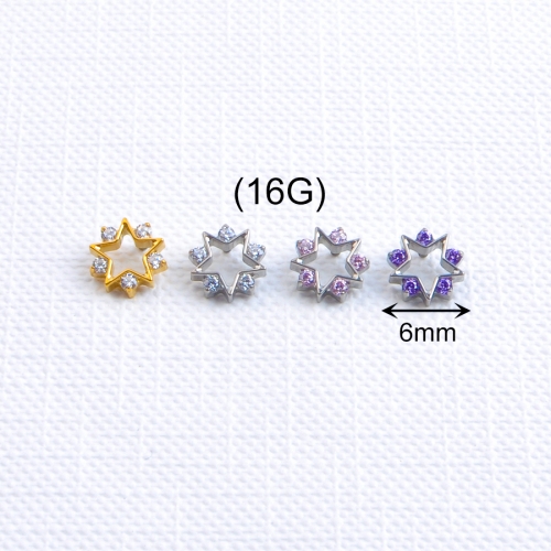 ASTM F136 Titanium Internal Thread Star Helix Earring Nose Lip Ring Claw Setting Body Piercing Jewelry Labret for Women--P623