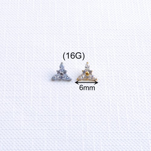 ASTM-F136 Titanium Alloy T-shaped Zircon Inlaid Internal Tooth Lip Stud Flower Horse Eye Ear Bone Stud Earrings--P620