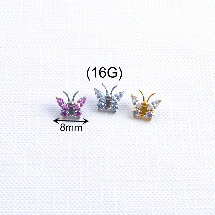 F136 Titanium Butterfly Labret Stud 5A CZ Marquise Fan Piercing Ear Helix Conch Tragus Nose Jewelry Wholesale Top style--P626