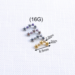Titanium ASTM F136 Three Star Belly Button Ring 5A CZ Twin Stars Navel Piercing Jewelry Factory Custom 16G--P621