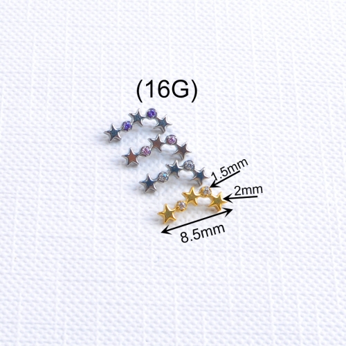 Titanium ASTM F136 Three Star Belly Button Ring 5A CZ Twin Stars Navel Piercing Jewelry Factory Custom 16G--P621