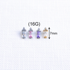 ASTM F136 Titanium Irregular Trapezoid Three Color Zircon Stud Earrings Trendy for Wedding Unisex Helix & Lip Piercing--P619