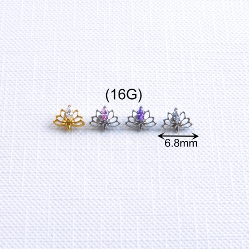 Fashion Ear Stud Jewelry ASTM F136 Titanium Hollow Flower Internal Threaded Top Lip Studs Earring Piercing Labret Jewelry--P622