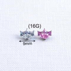 F136 Titanium Ear Stud Rhombus Zircon Cartilage Stud Fan Kite Stone Lip Stud Titanium Alloy Piercing--P625