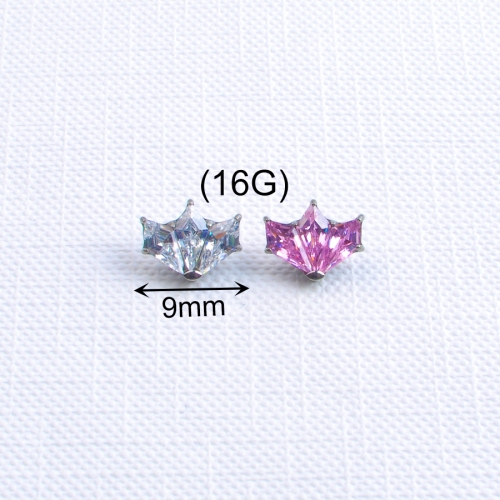 F136 Titanium Ear Stud Rhombus Zircon Cartilage Stud Fan Kite Stone Lip Stud Titanium Alloy Piercing--P625