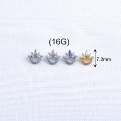 ASTM F136 Titanium Heart Ear Bone Stud with Zirconia 16G Earrings Shiny Punk Style Lip Stud Body Piercing Jewelry Ear Tragus--P630