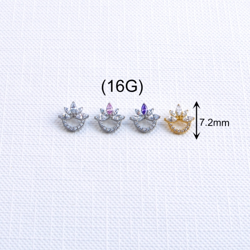 ASTM F136 Titanium Heart Ear Bone Stud with Zirconia 16G Earrings Shiny Punk Style Lip Stud Body Piercing Jewelry Ear Tragus--P630