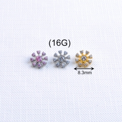 Astm F136 Titanium Stud Earring 16G Flower Labret Helix Piercing Zircon CZ Internal Thread Flat Back Stud Body Jewelry Women--P628