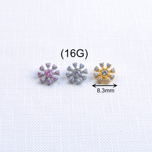 Astm F136 Titanium Stud Earring 16G Flower Labret Helix Piercing Zircon CZ Internal Thread Flat Back Stud Body Jewelry Women--P628