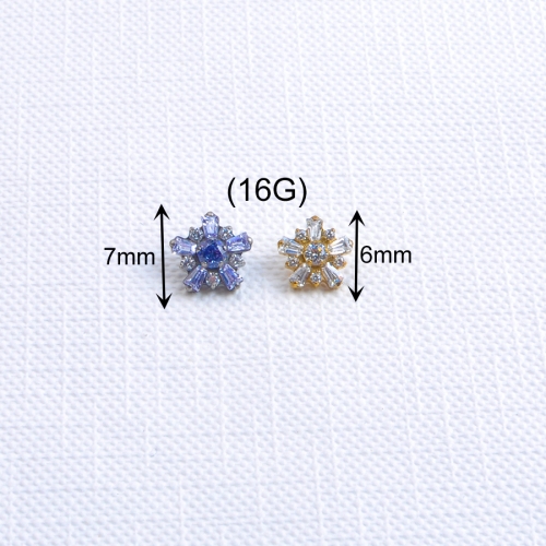 Wholesale Titanium 16G Labret Body Piercing Jewelry CZ Snow Rose Flower Shaped Stud Earrings Accessories for Girls Gifts--P629