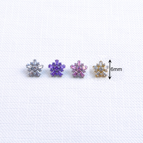 Wholesale Titanium 16G Labret Body Piercing Jewelry CZ Snow Rose Flower Shaped Stud Earrings Accessories for Girls Gifts--P629