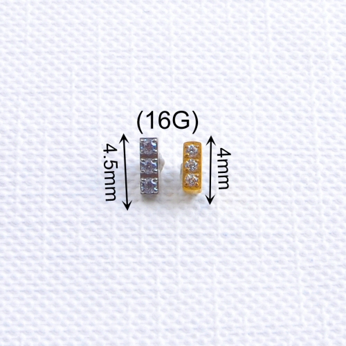 Ear Piercing Jewelry 16G Three 1mm zircon Titanium 16G Internally Threaded Parts Implantation level Piercing Jewelry-P111