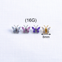 F136 Titanium Butterfly Labret Stud 5A CZ Marquise Fan Piercing Ear Helix Conch Tragus Nose Jewelry Wholesale Top style--P626