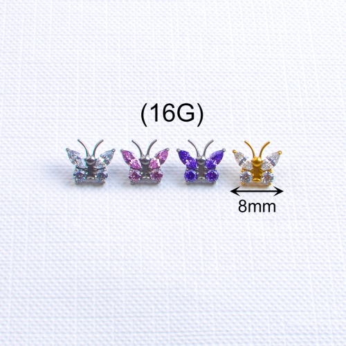 F136 Titanium Butterfly Labret Stud 5A CZ Marquise Fan Piercing Ear Helix Conch Tragus Nose Jewelry Wholesale Top style--P626