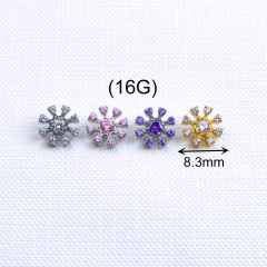 Astm F136 Titanium Stud Earring 16G Flower Labret Helix Piercing Zircon CZ Internal Thread Flat Back Stud Body Jewelry Women--P628