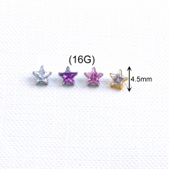 Titanium Silver Plated Externally Threaded Star Shape Zircon Labret Lip Piercing Jewelry for Wedding Party Gift--P617