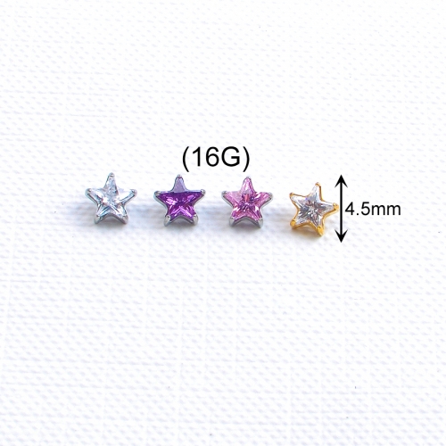 Titanium Silver Plated Externally Threaded Star Shape Zircon Labret Lip Piercing Jewelry for Wedding Party Gift--P617