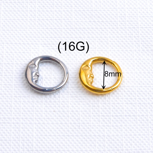 ASTM-F136 Titanium Septum Ring 16G Silver Moon with smile Septum Piercing Jewelry Dainty Helix Daith Earrings for Women Men--W240