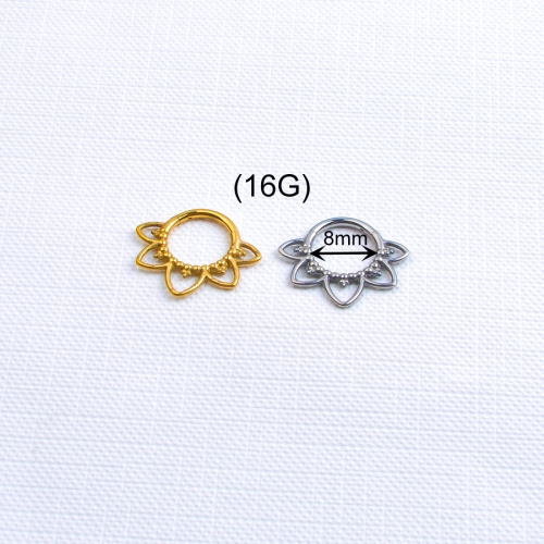 Titanium Gold Plated Flower Septum Ring Hinged Clicker 16G Nose Hoop Cartilage Daith Helix Piercing Women Body Party Gift--W254