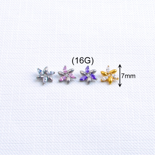 F136 Titanium Internally Threaded Horse Eye Stone Labret Ear Flat Piercing Jewelry for Daily Wear or Gifts--P635