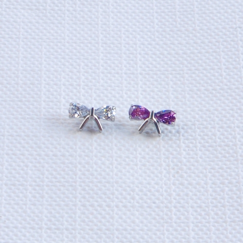 F136 Titanium Cute Bow Ear Cartilage Colorful Zirconia Earrings Internal Thread Replace Fashion Piercing Jewelry Wholesale--P641