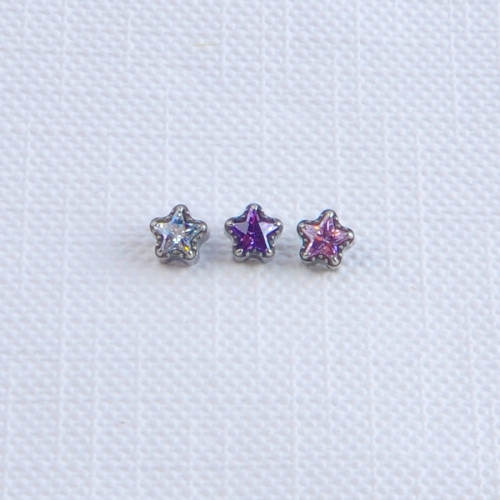 ASTM F136 Titanium Silver Plated Zircon Star Ear Stud Earrings Body Jewelry Engagement Wedding Gift Party Fashion Children's--P654