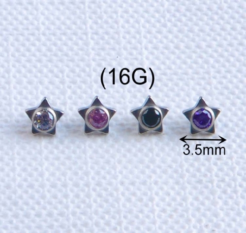 ASTM F136 Titanium Star WIth Different Color CZ Center 16G Internally Threaded Labret Top Wholesale Jewelry Piercing Ear Ring--P650