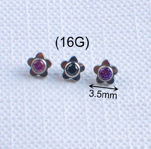 ASTM F136 Titanium Flower With Different CZ Center M0.9 Internally Threaded Labret Top Wholesale Jewelry Piercing Ear Ring--P648