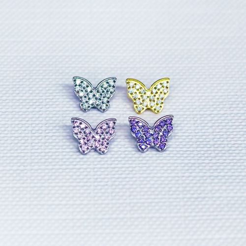 Astm F136 Titanium Cz PVD Gold Butterfly Flat Back Stud Earrings Hypoallergenic Labret Body Piercing Jewelry --P647