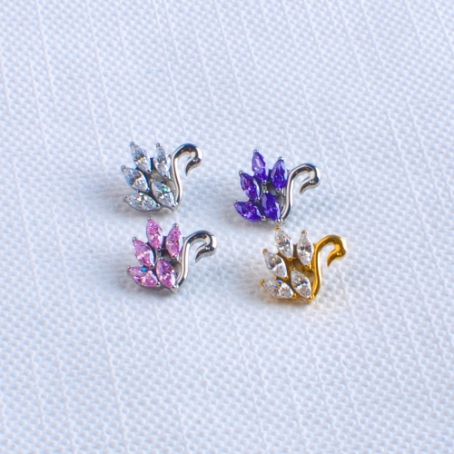 F136 Titanium Swan Stud Earrings Zircon Ear Cartilage Body Piercing Jewelry Replacement Accessories--P657