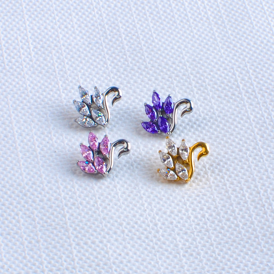 F136 Titanium Swan Stud Earrings Zircon Ear Cartilage Body Piercing Jewelry Replacement Accessories--P657
